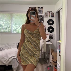 urban outfitters silky animal print cowl neck slip dress